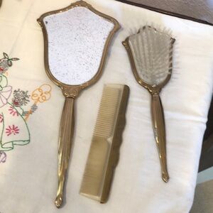 Antique Hair Brush Set with Comb and Mirror